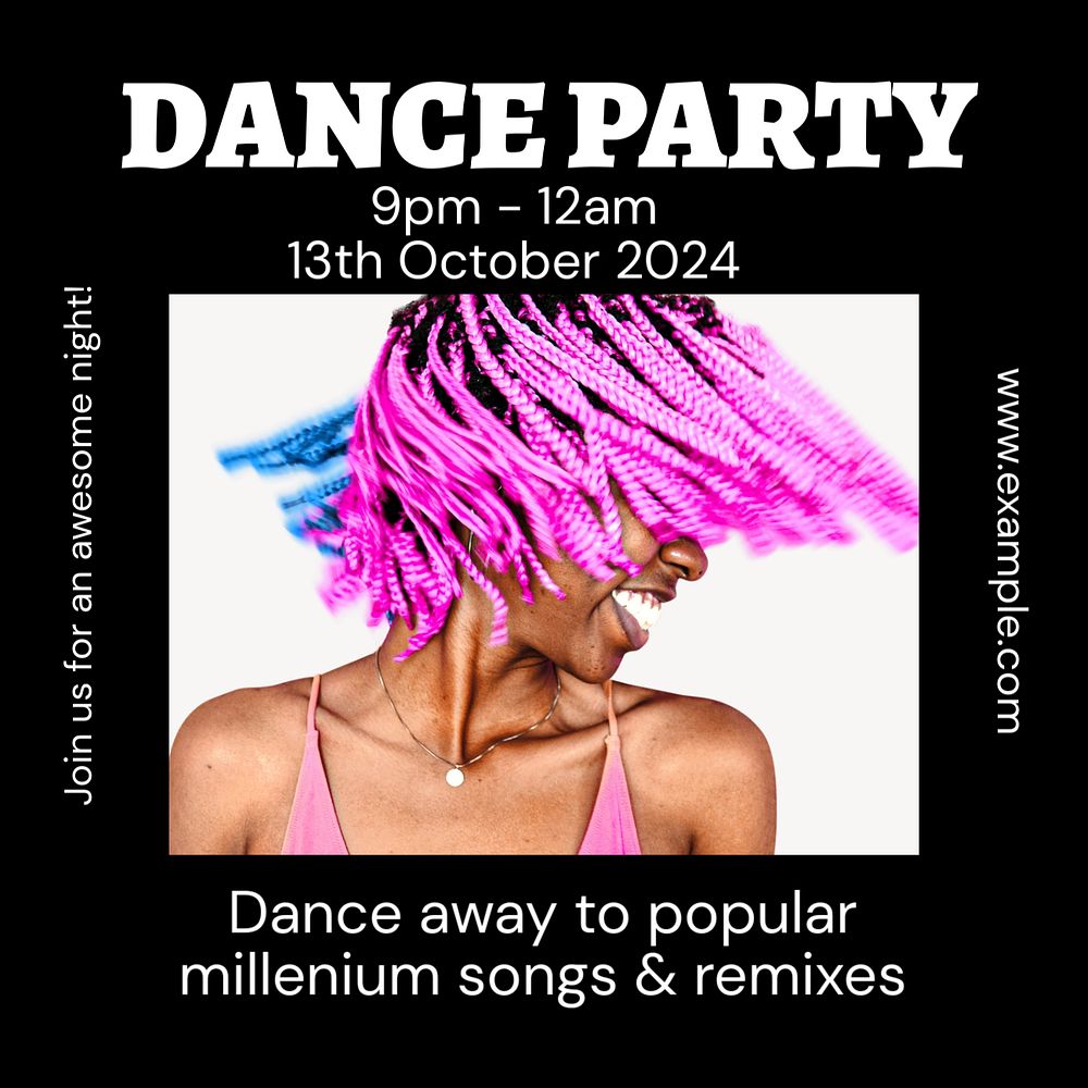 Dance party Instagram post template, editable text