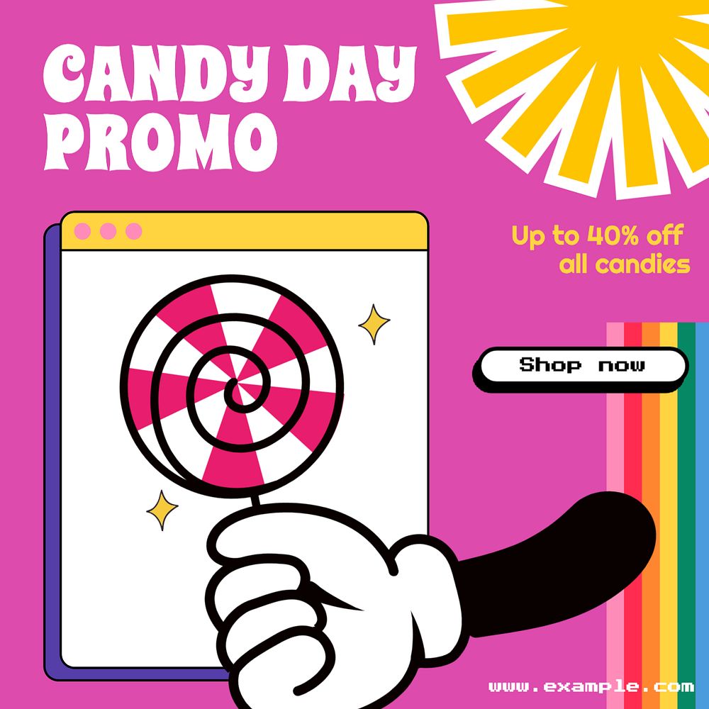 Candy day promo Instagram post template, editable text