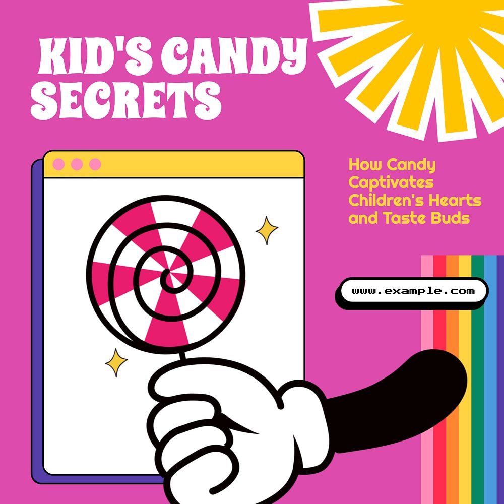 Kids candy secrets Instagram post template, editable text