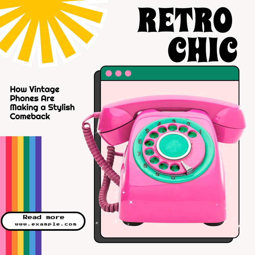 Vintage phones Instagram post template, editable text