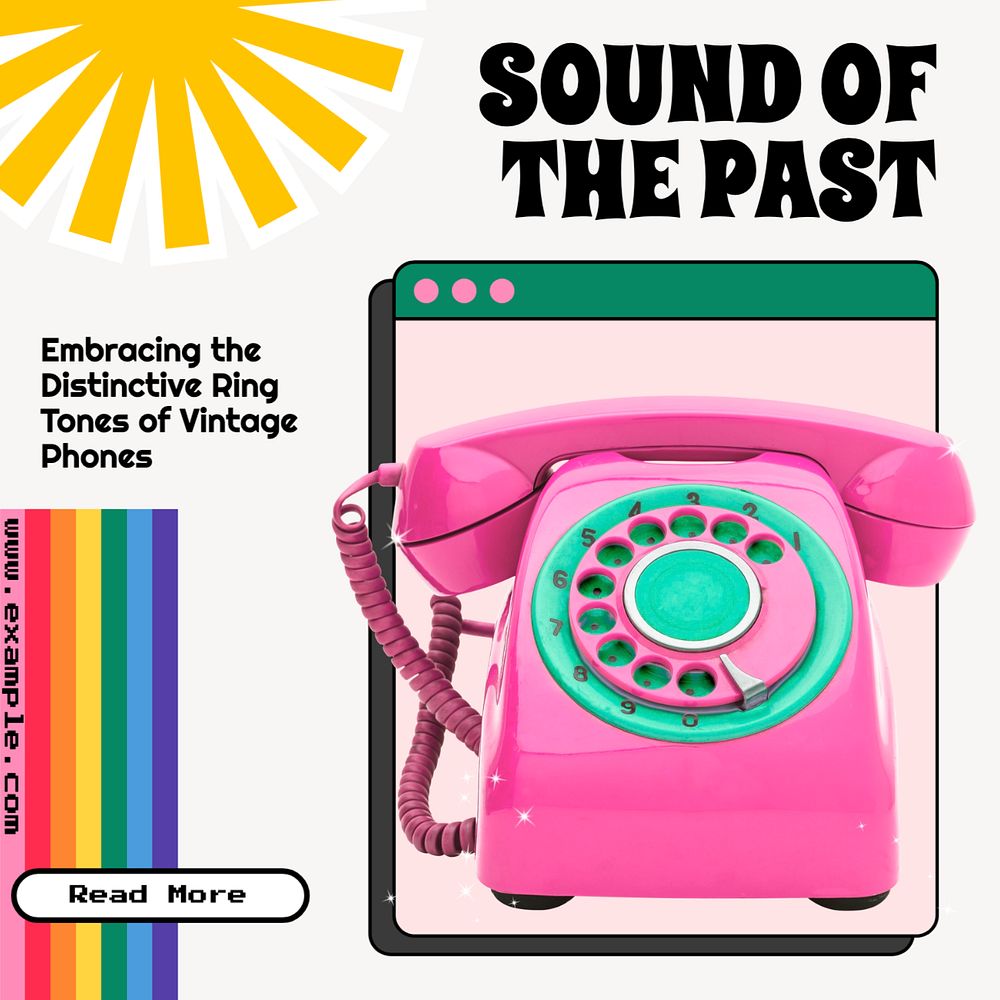 Vintage phone ringtones Instagram post template, editable text