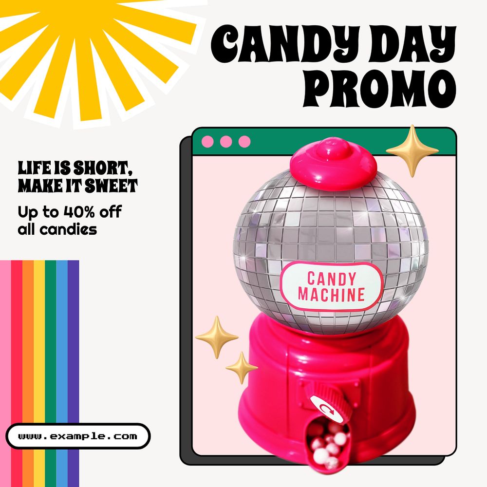 Candy day promo Instagram post template, editable text