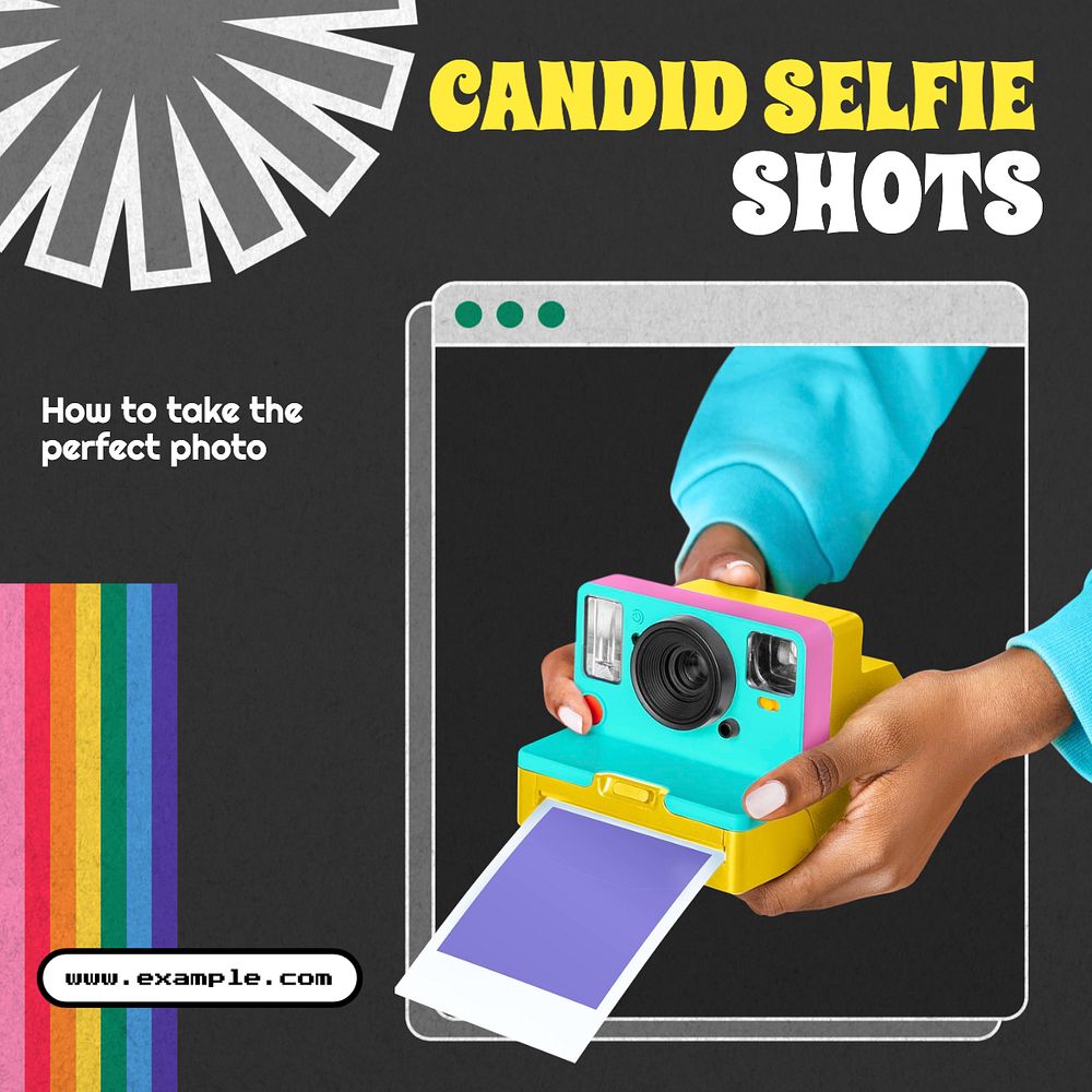 Selfie photo Instagram post template, editable text