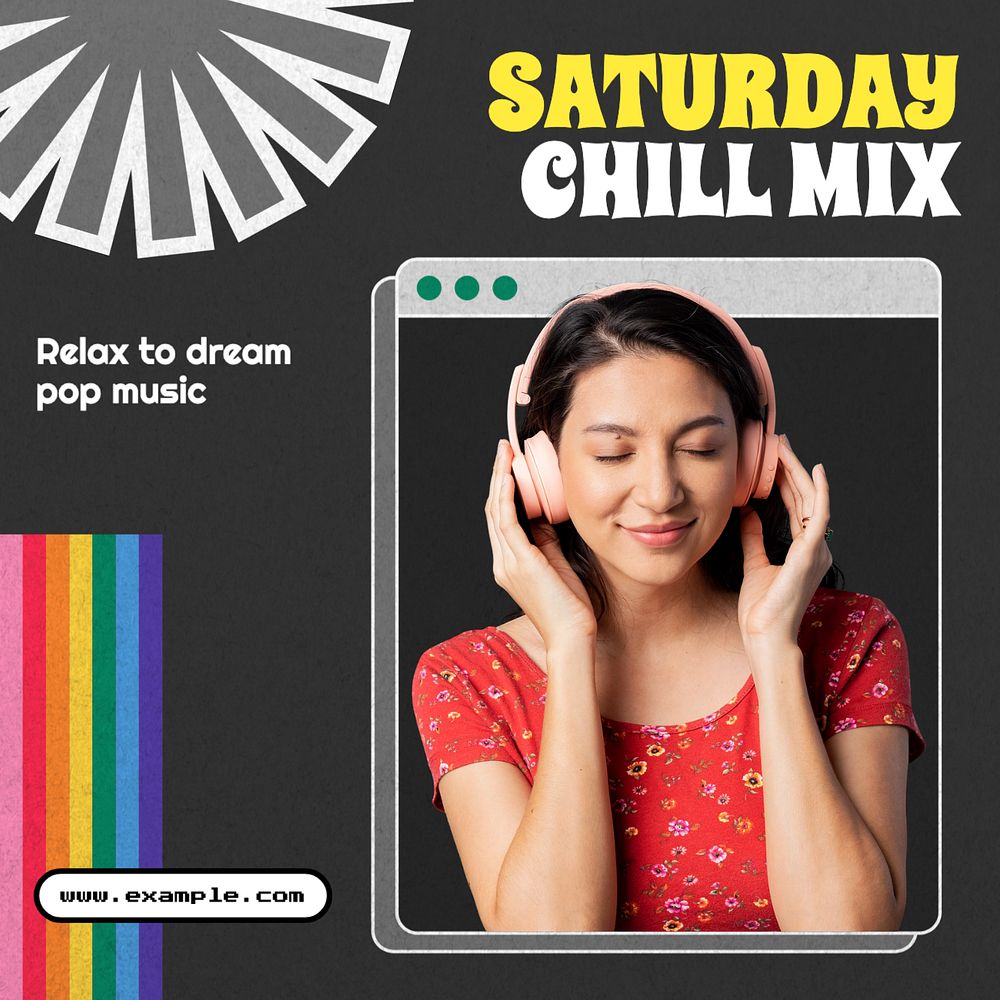 Chill playlist Instagram post template, editable text