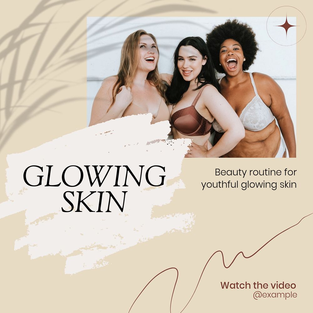 Glowing skin routine Instagram post template, editable text