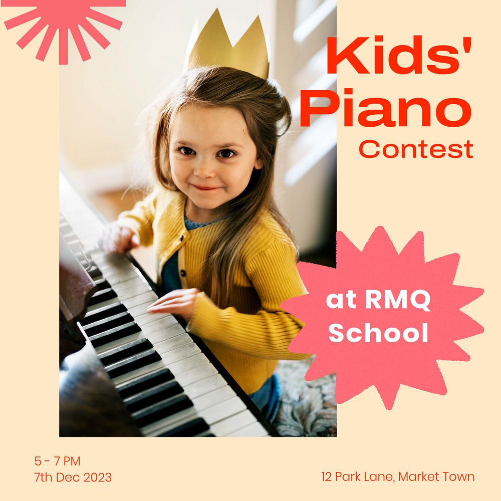 Kids' piano contest Instagram post template, editable text