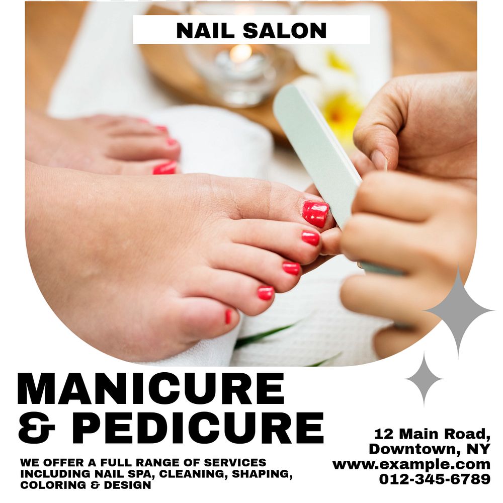 Manicure & pedicure Instagram post template, editable text