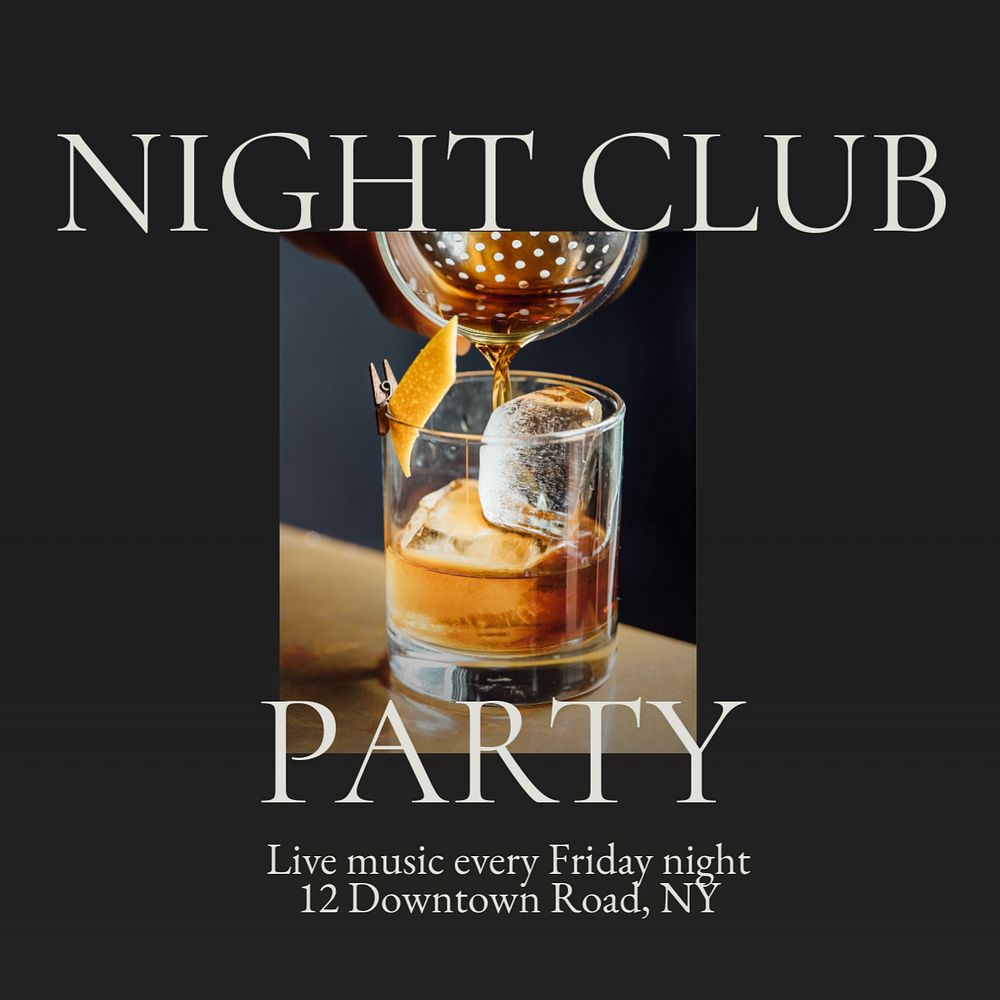 Night club party Instagram post template, editable text