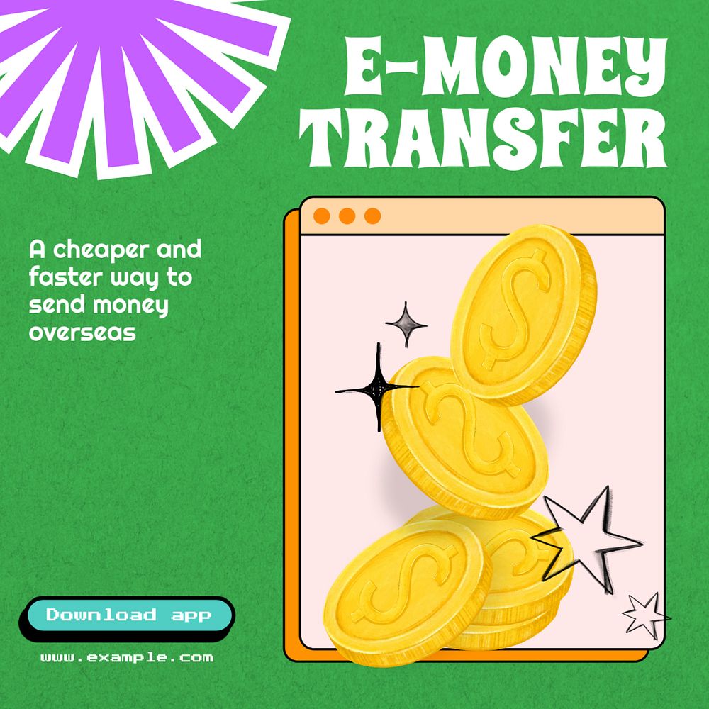 E-money transfer Instagram post template, editable text