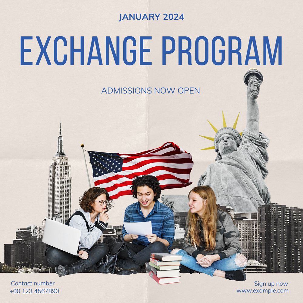 Exchange program Instagram post template, editable text