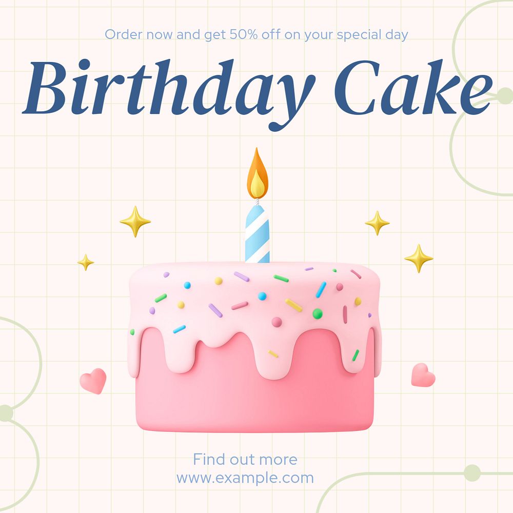 Birthday cake Instagram post template, editable text