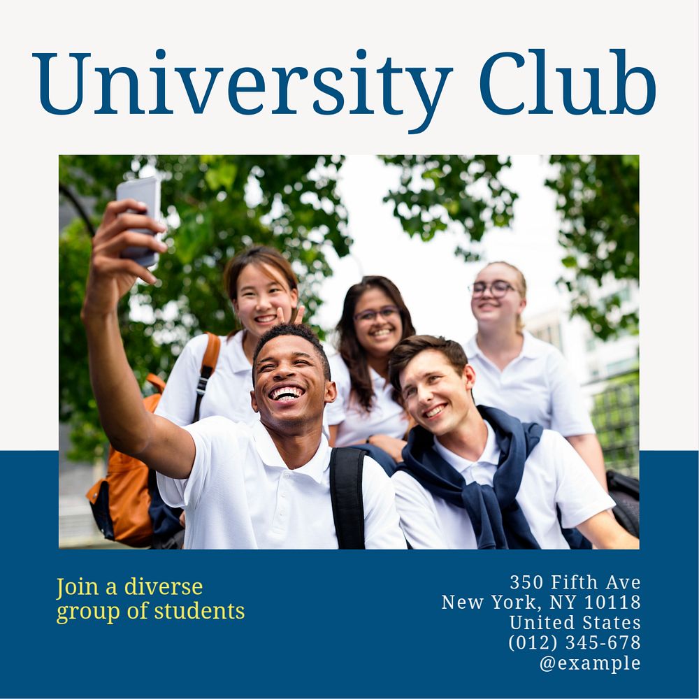 University club Instagram post template, editable text