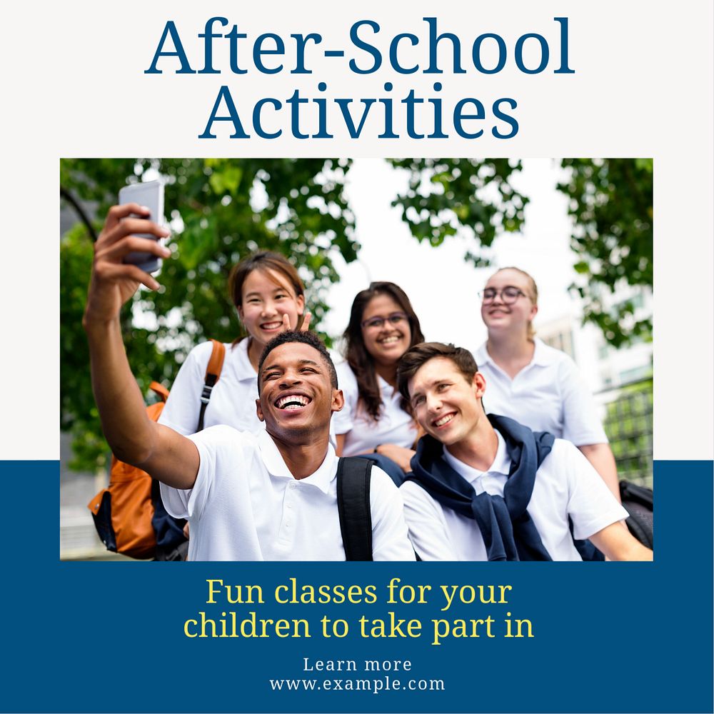 After-school activities Instagram post template, editable text