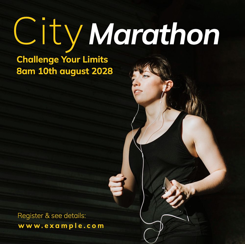 City marathon Instagram post template, editable text