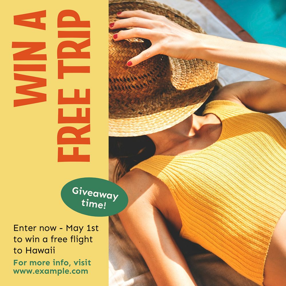 Free trip, giveaway Instagram post template, editable text