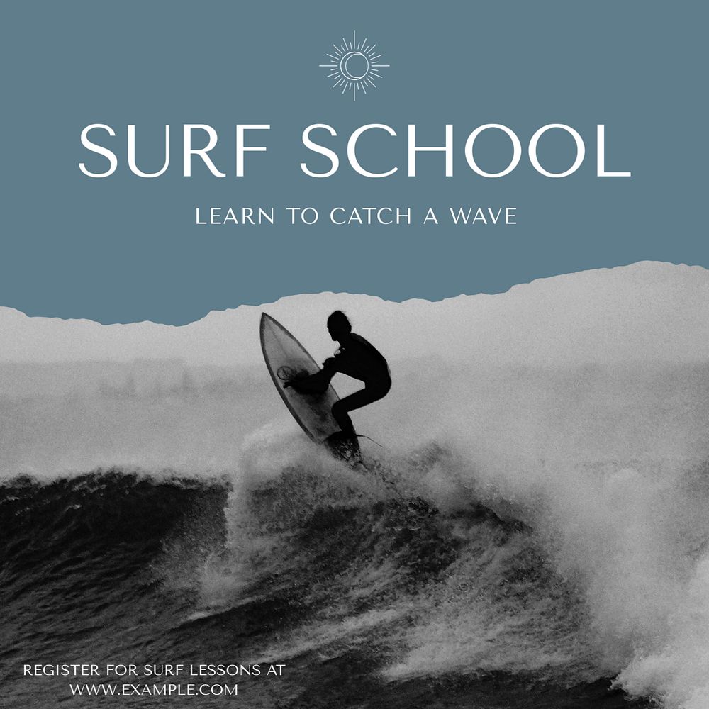 Surf school Instagram post template, editable text