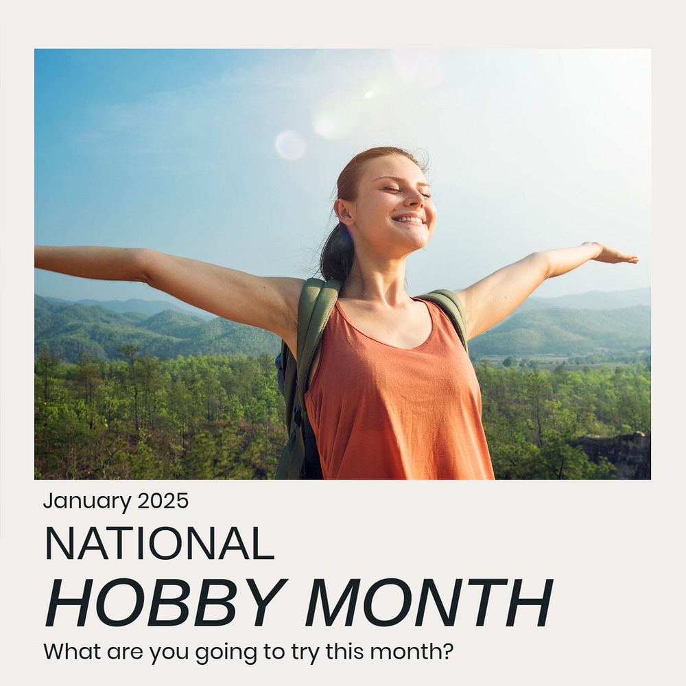 National hobby month Instagram post template, editable text