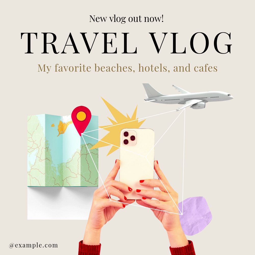 Travel vlog Instagram post template, editable text