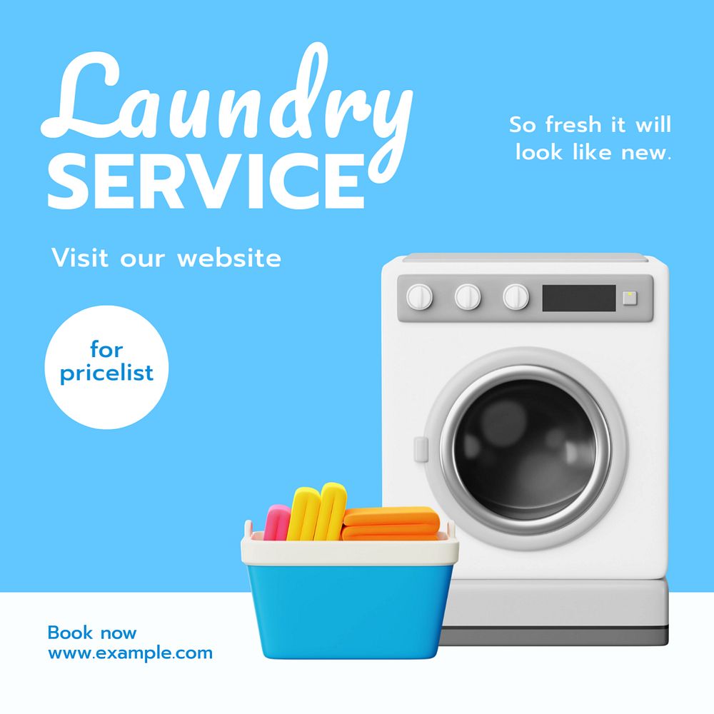 Laundry service Instagram post template, editable text