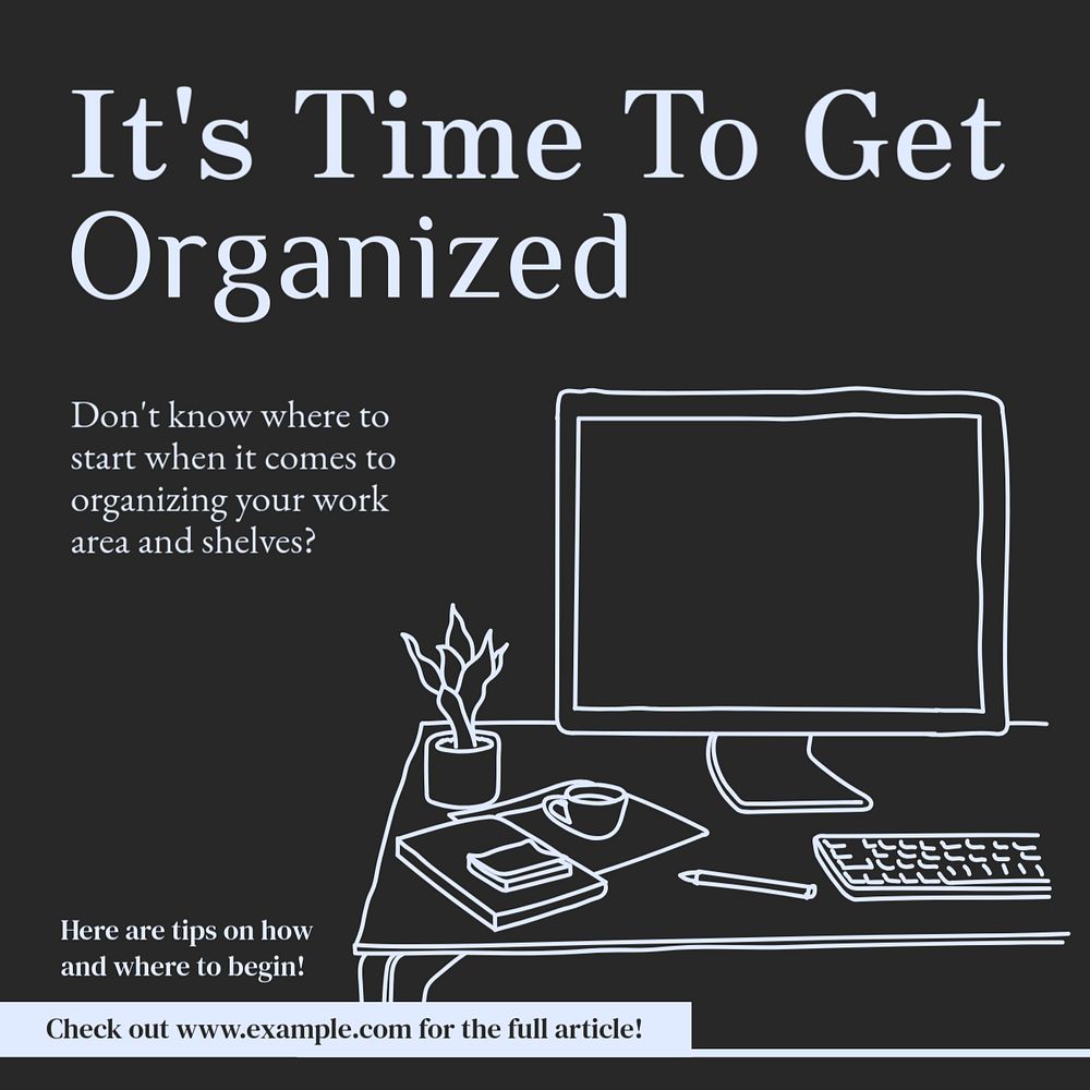 Organize work Instagram post template, editable text