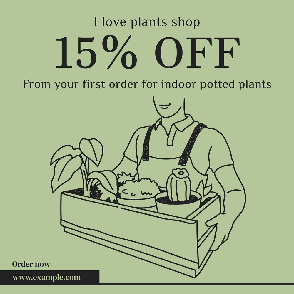 Plant shop Instagram post template, editable text