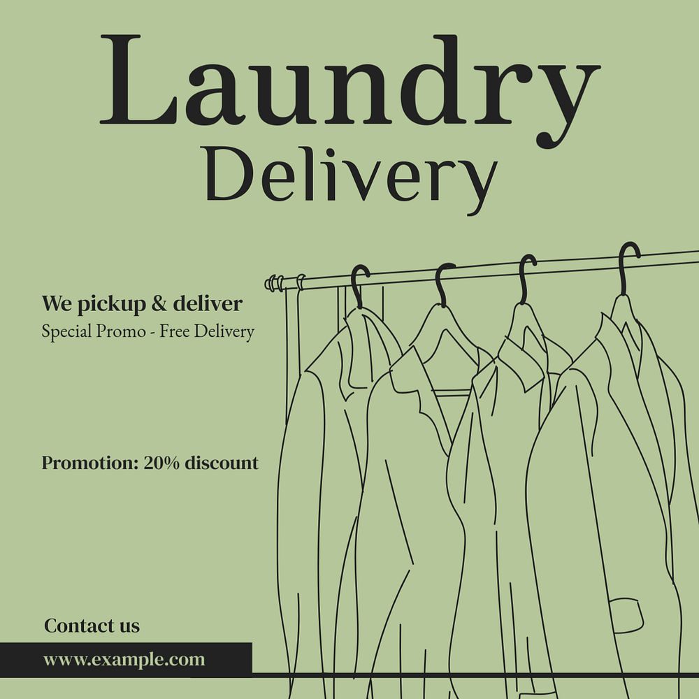 Laundry delivery Instagram post template, editable text