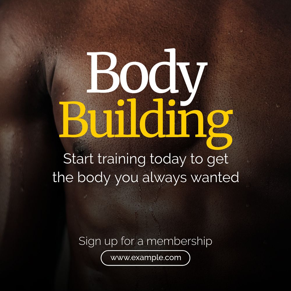 Body building Instagram post template, editable text