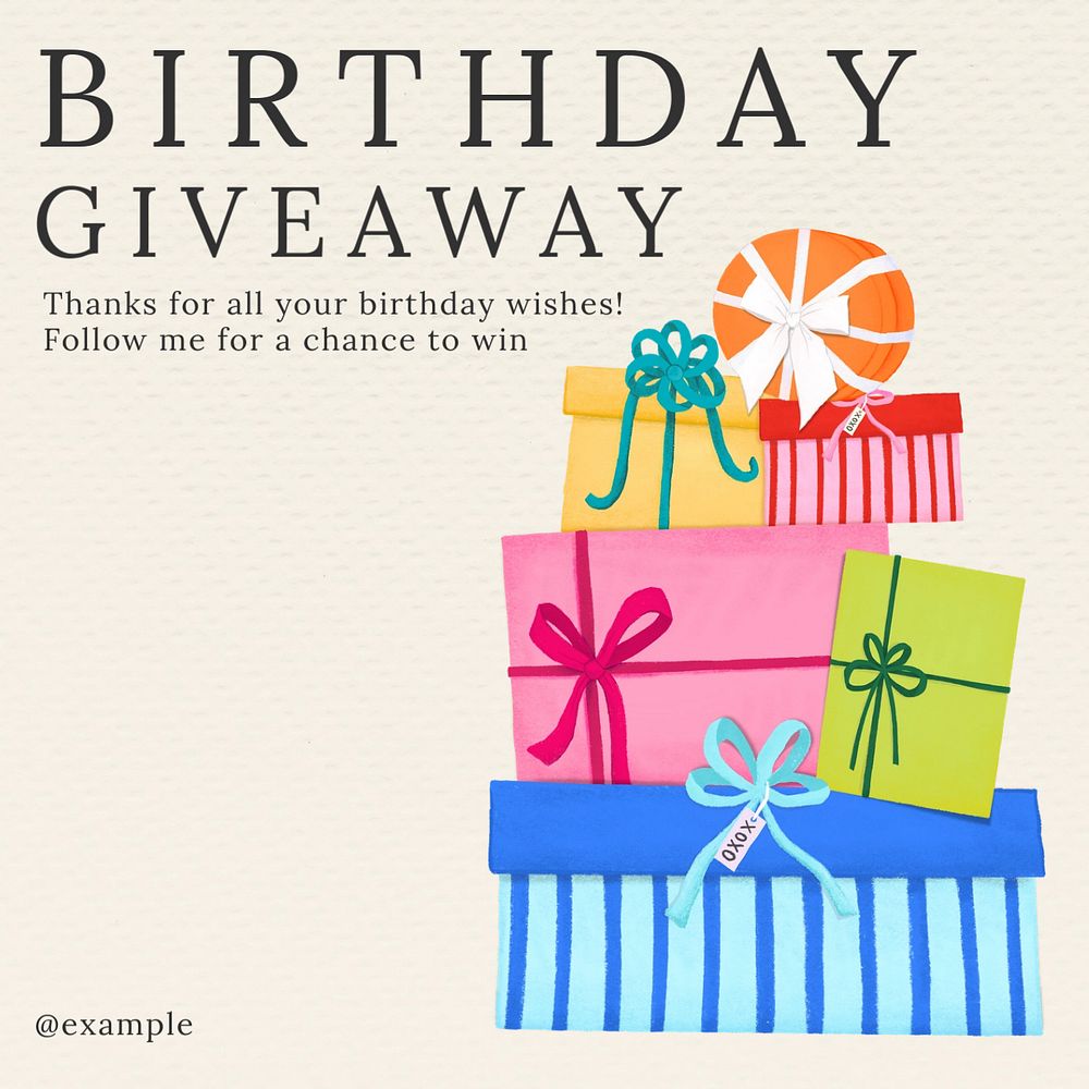 Birthday giveaway Instagram post template, editable text