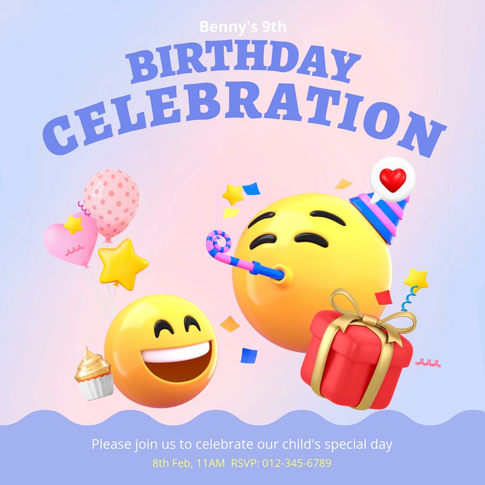 Birthday celebration Instagram post template, editable text