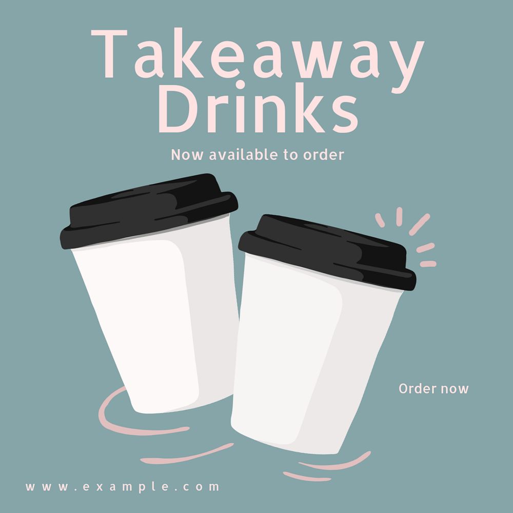 Takeaway drinks Instagram post template, editable text