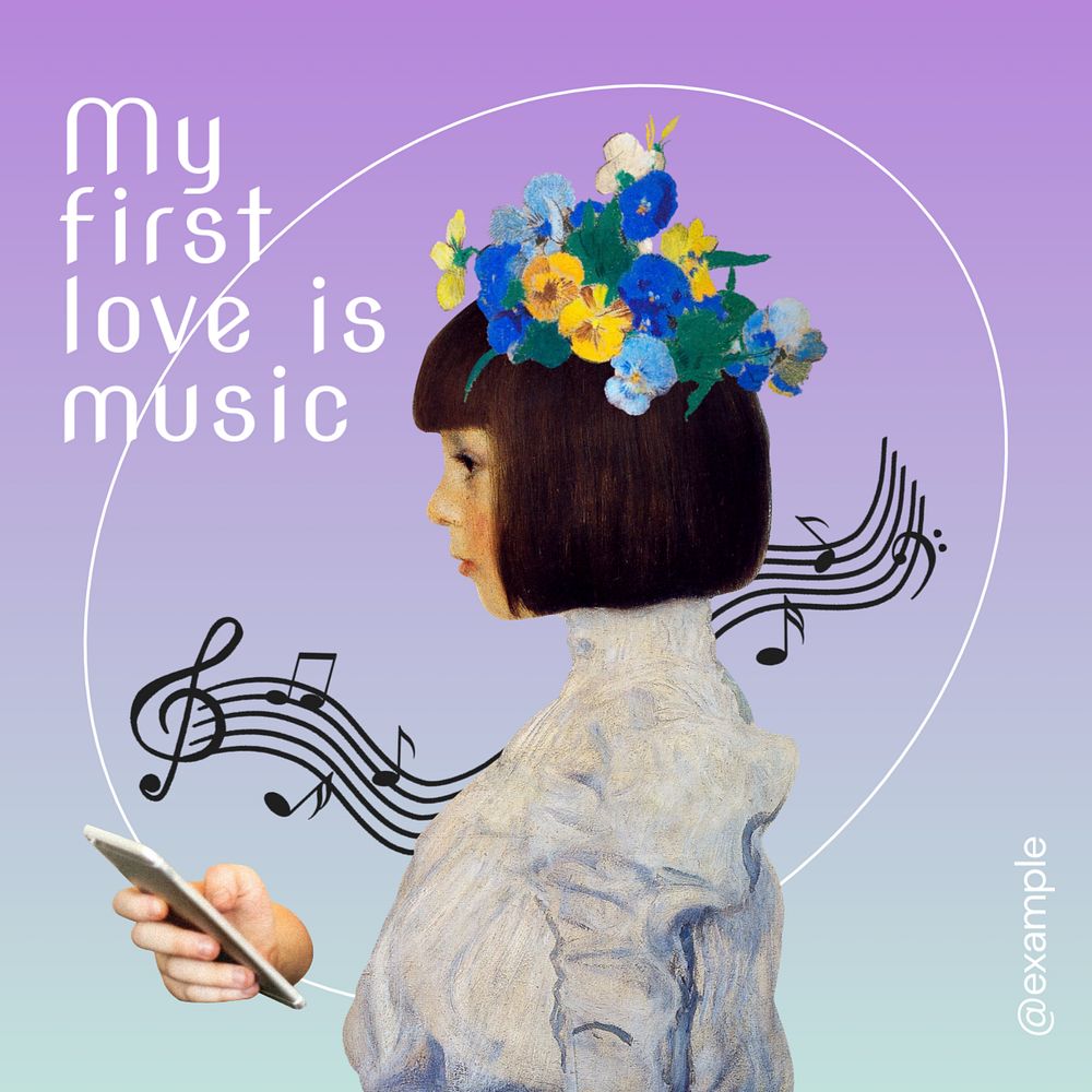 My first love is music Instagram post template, editable text