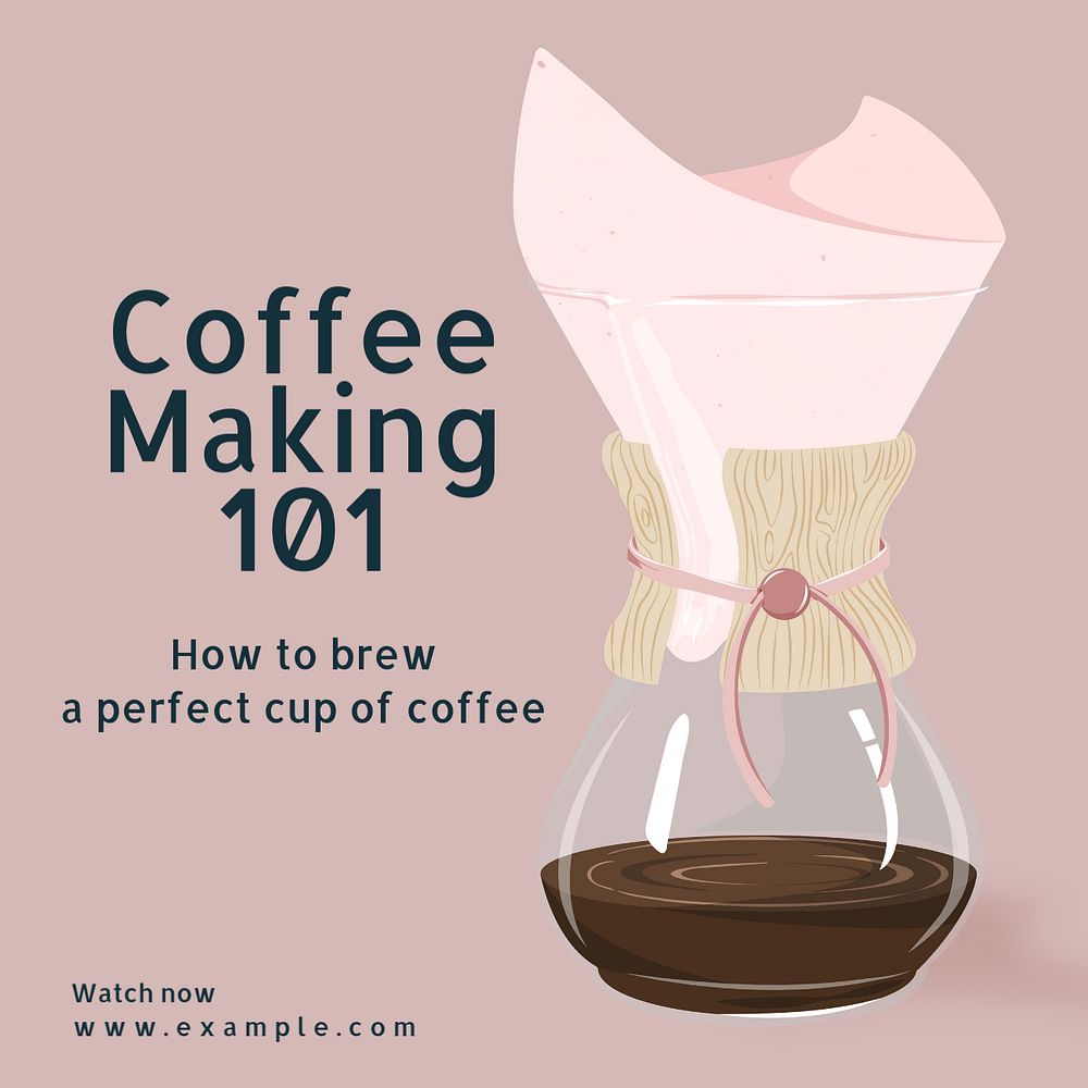 Coffee making 101 Instagram post template, editable text