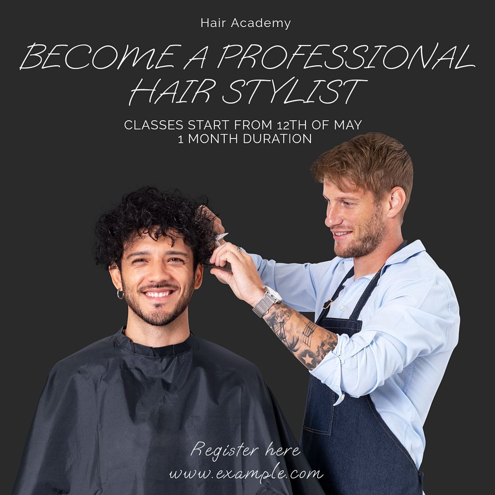 Hair academy Instagram post template, editable text