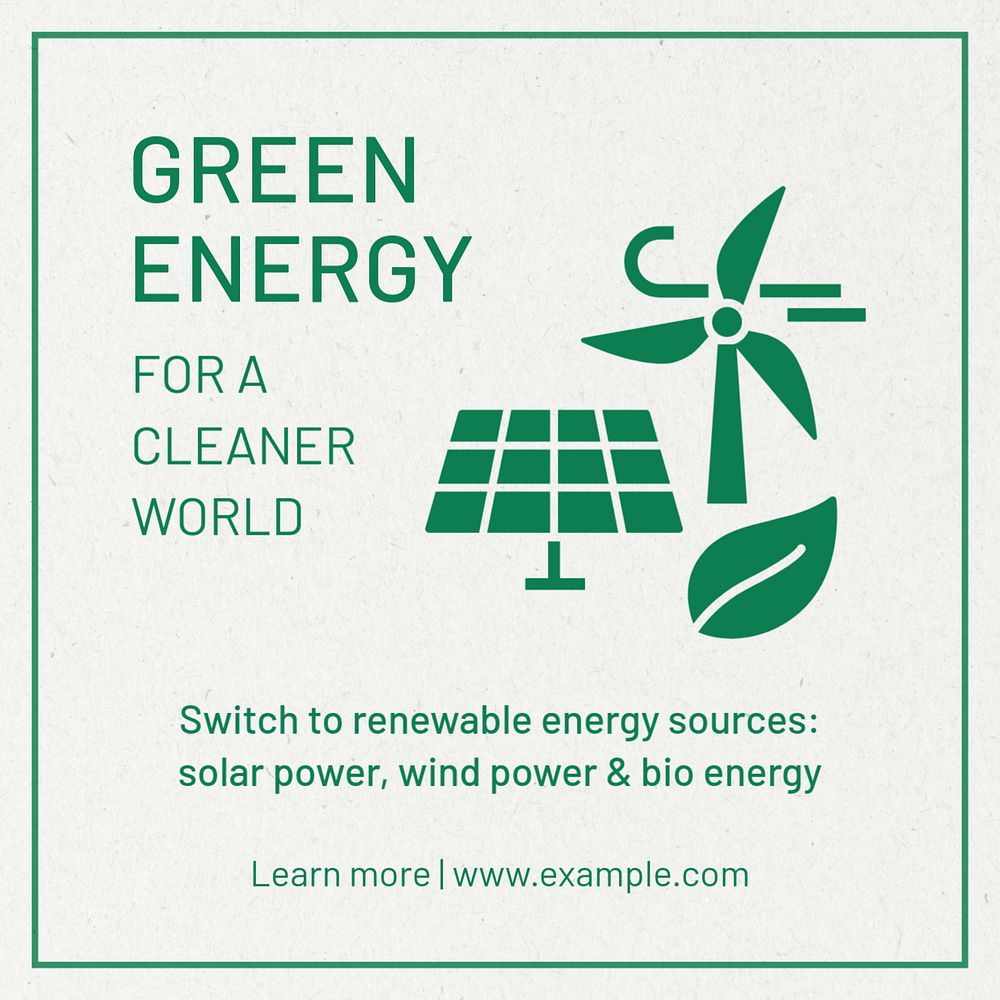 Green energy Instagram post template, editable text