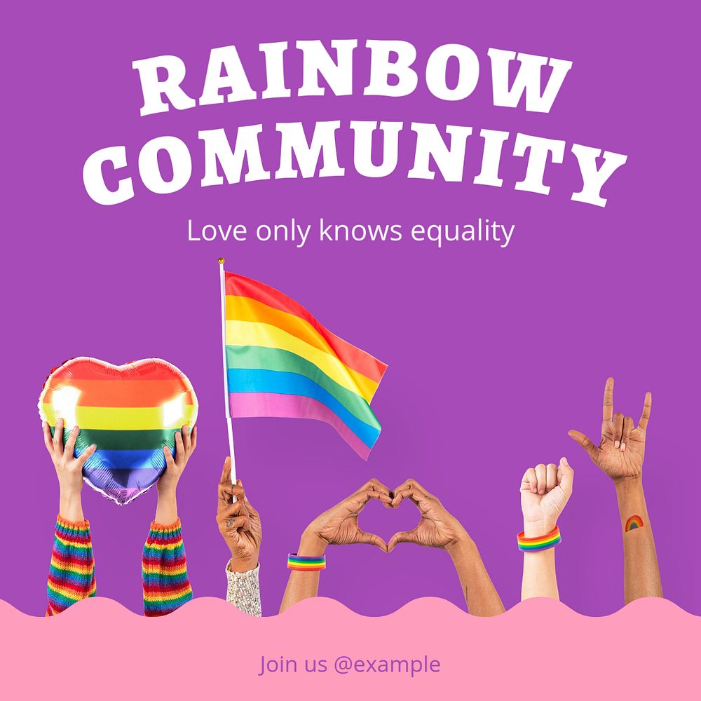 LGBTQ rainbow community Instagram post template, editable text