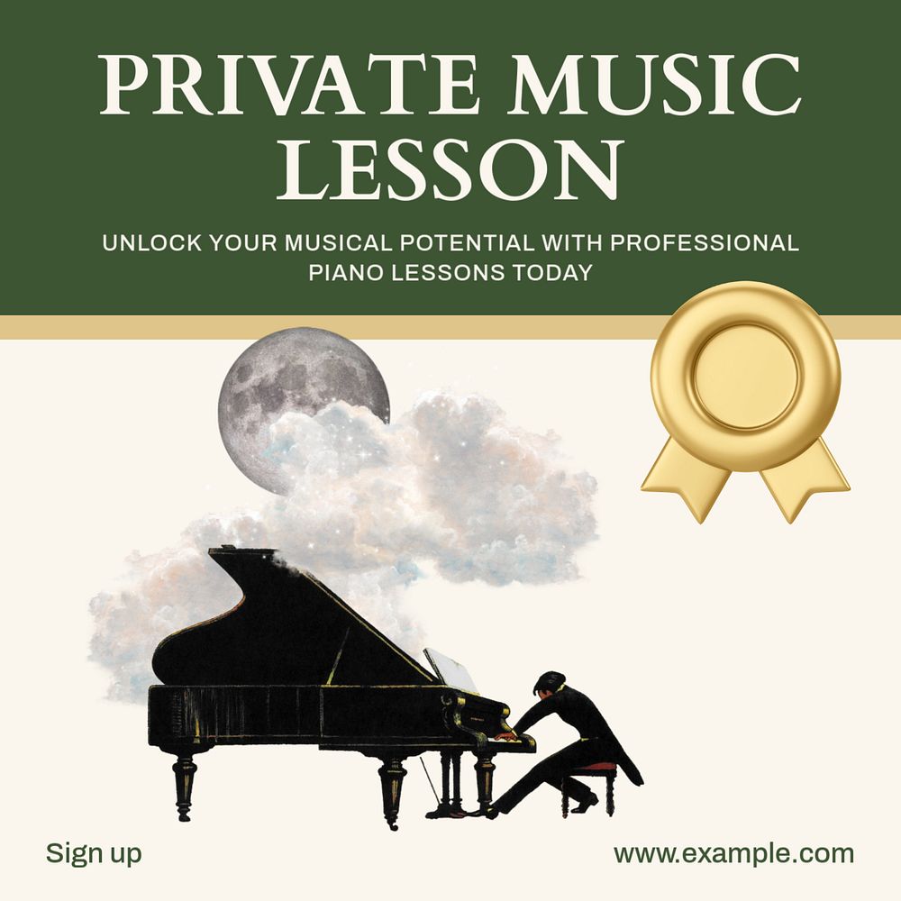 Private music lesson Instagram post template, editable text