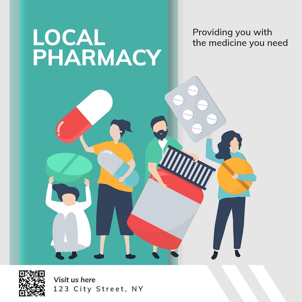 Local pharmacy Instagram post template, editable text