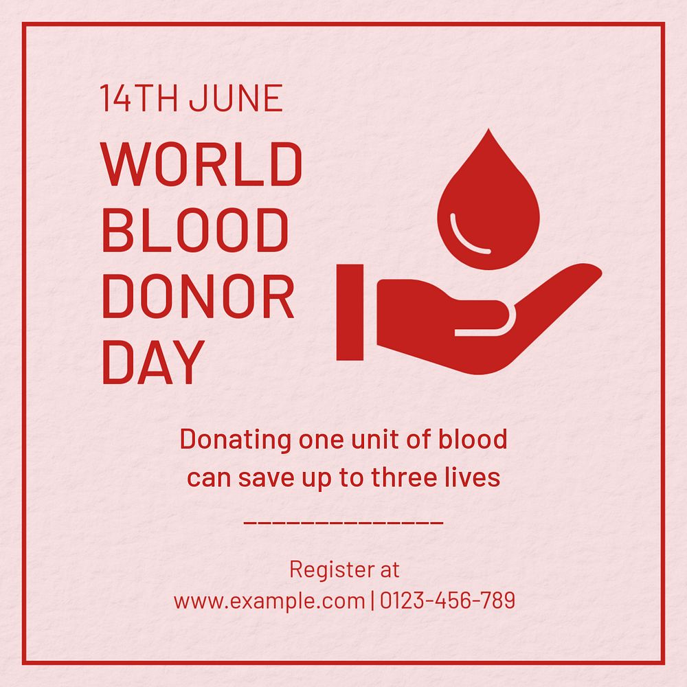 Blood donor day Instagram post template, editable text