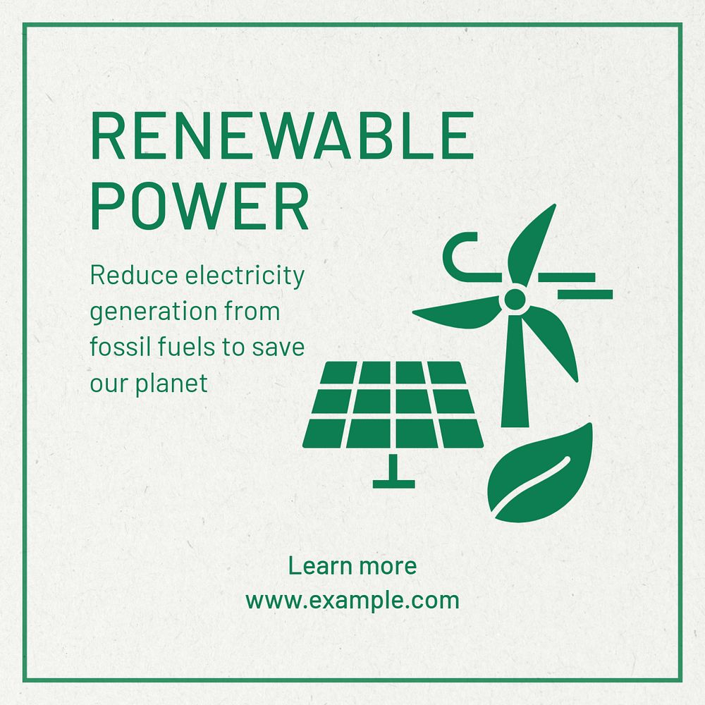 Renewable power Instagram post template, editable text