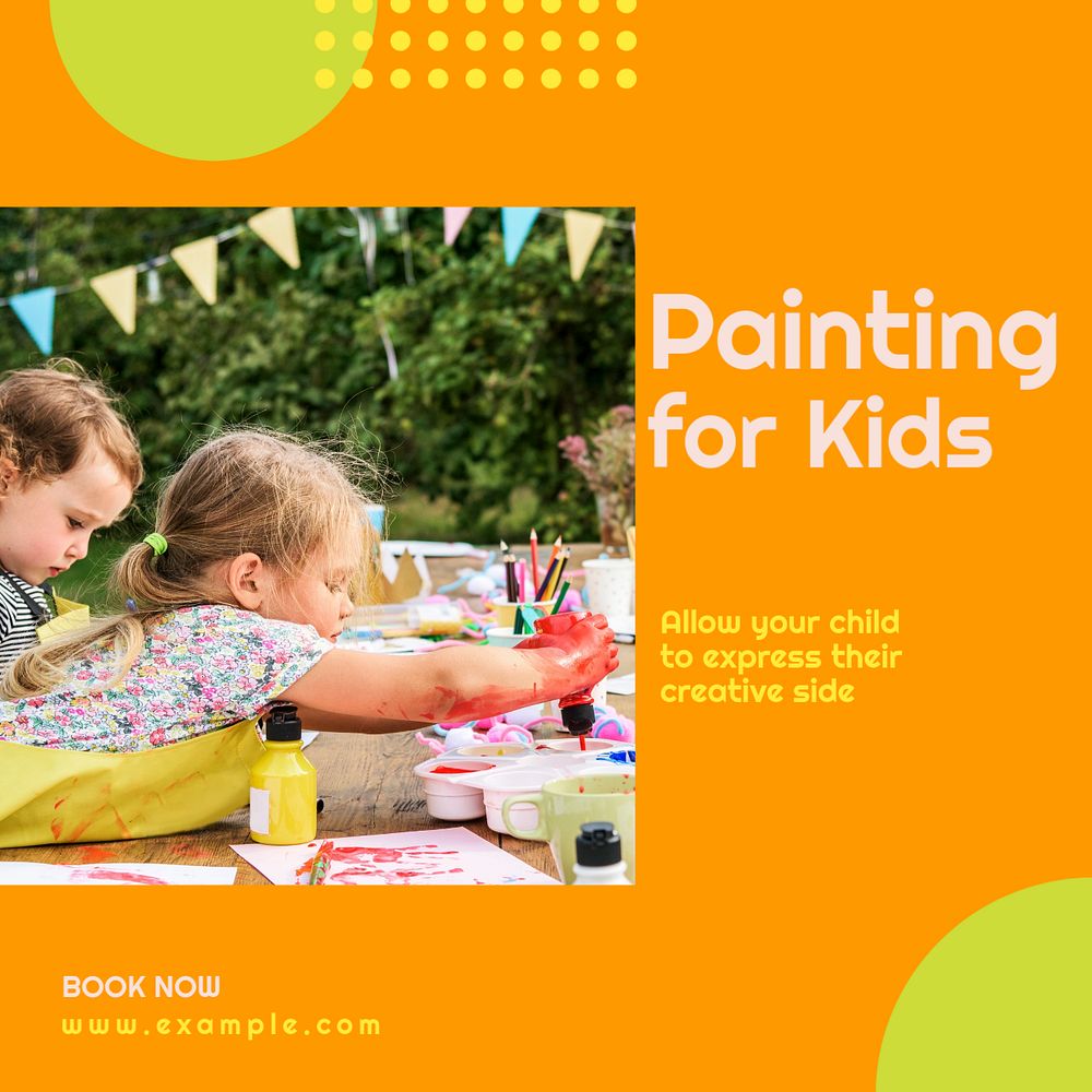 Painting for kids Instagram post template, editable text