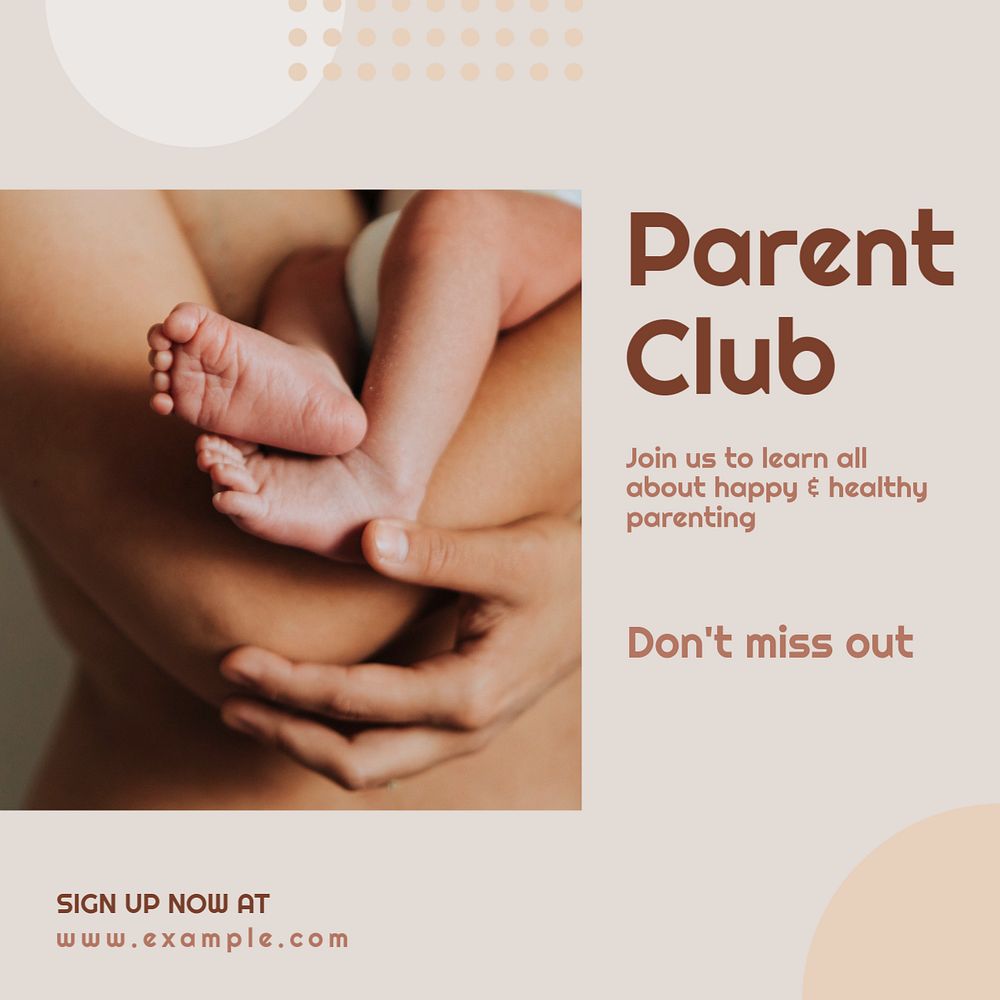 Parent club Instagram post template, editable text