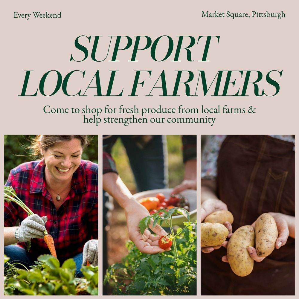 Support local farmers Instagram post template, editable text