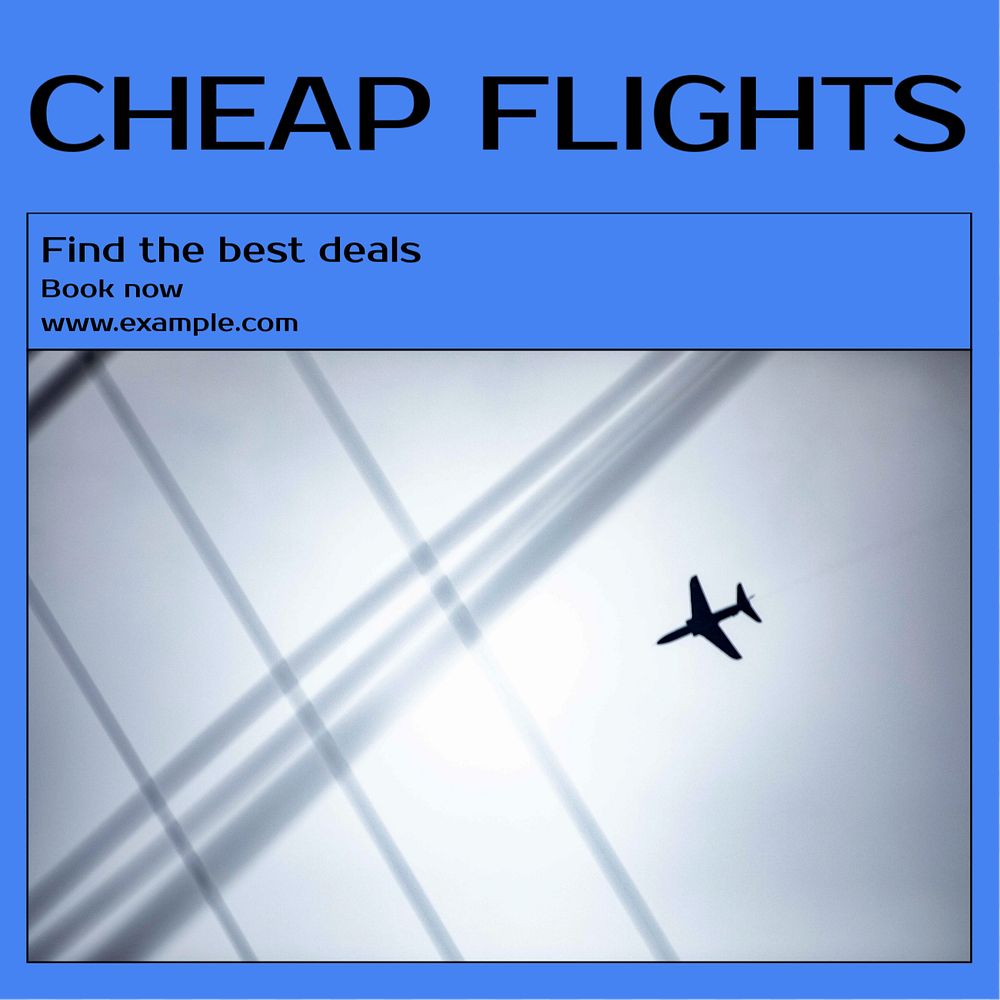 Cheapest flights Instagram post template, editable text