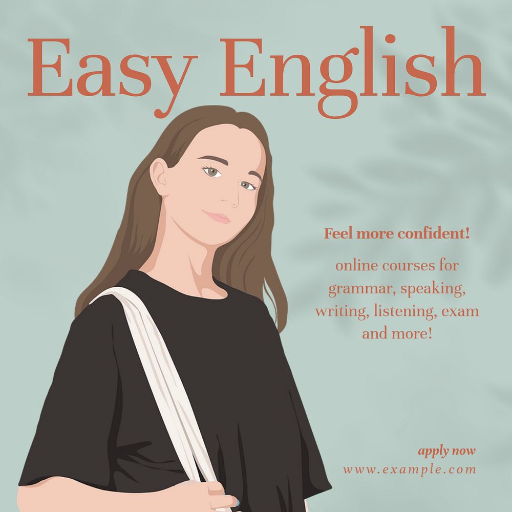 English classes Instagram post template, editable text