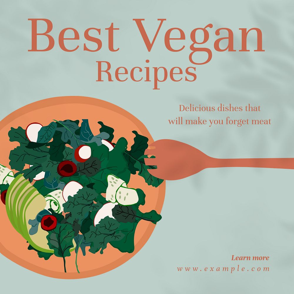 Best vegan recipes Instagram post template, editable text