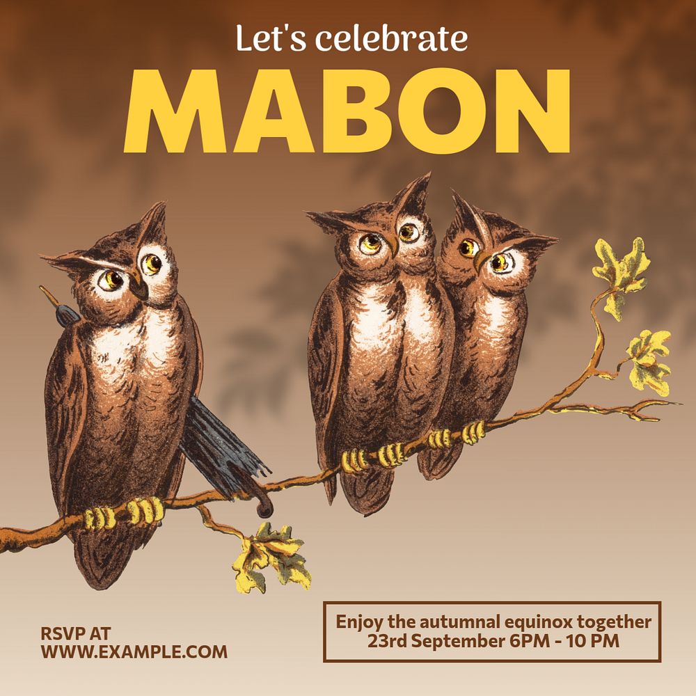 Mabon celebration event Instagram post template, editable text