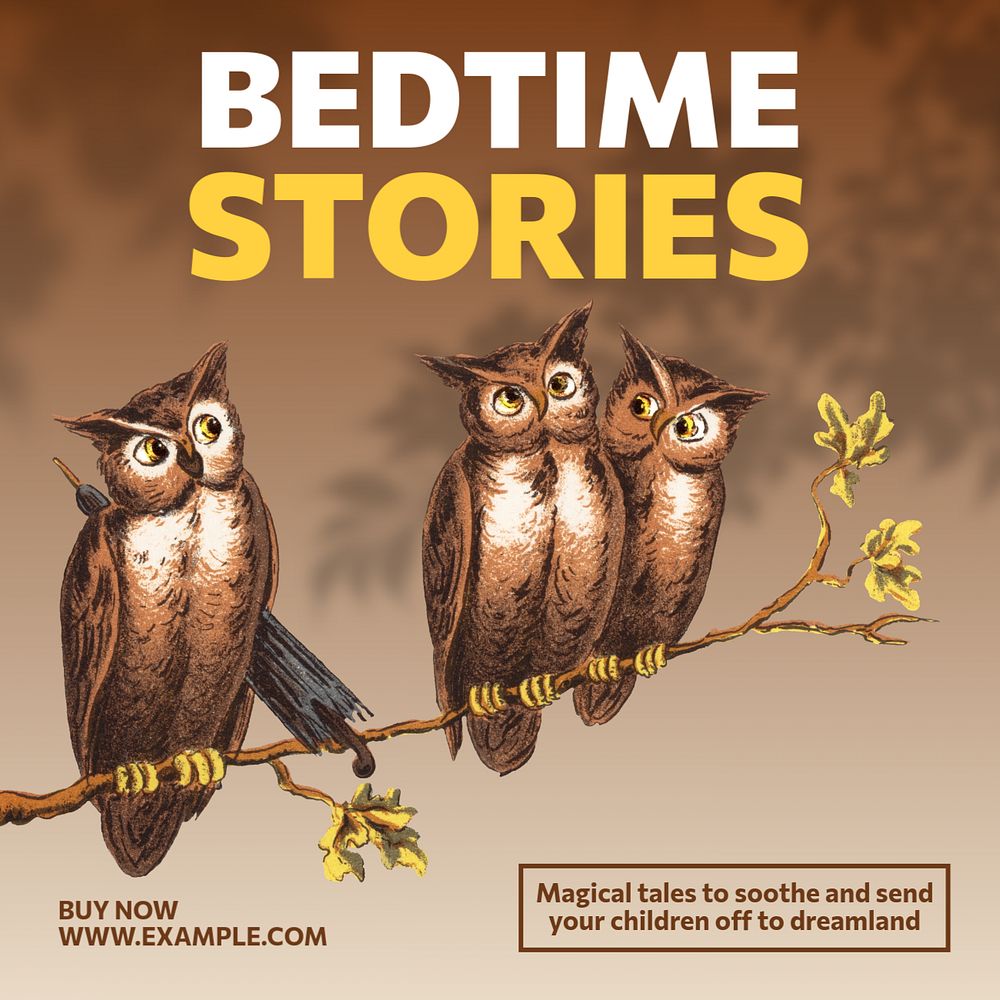 Bedtime stories Instagram post template, editable text