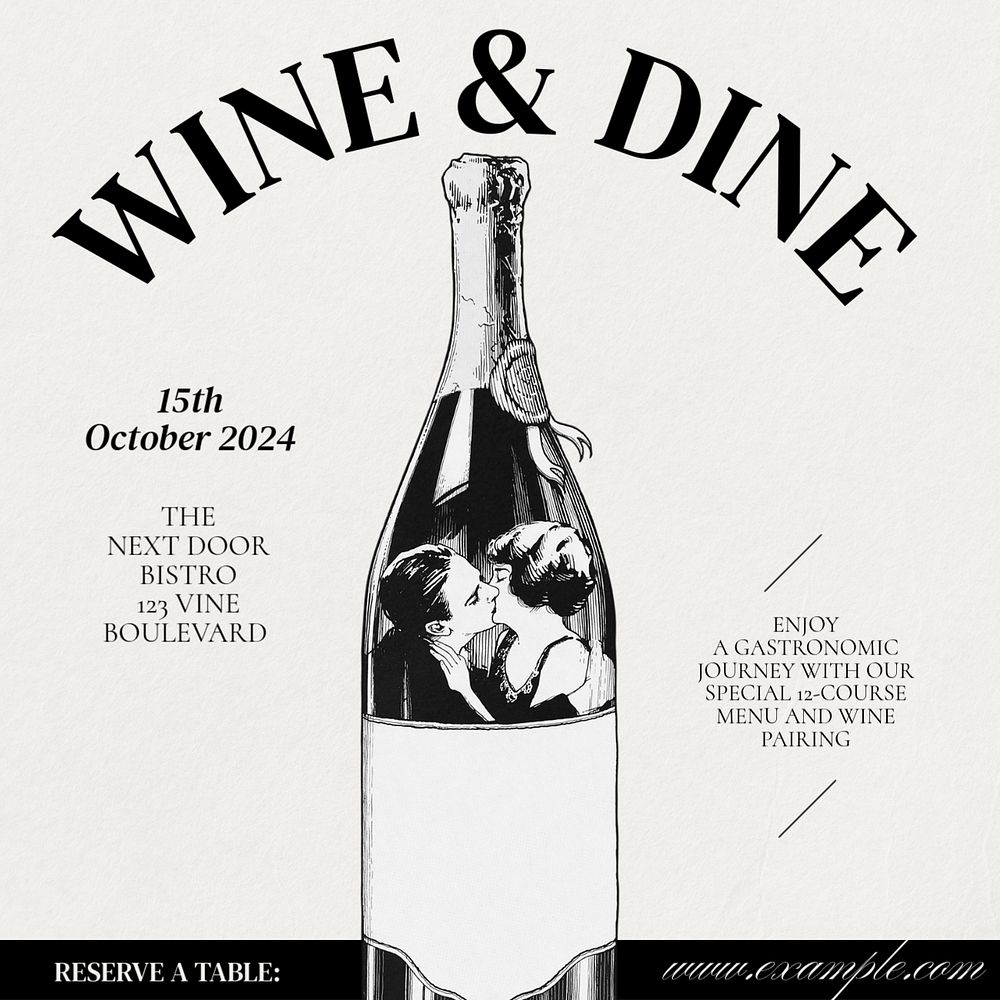 Wine & Dine Instagram post template, editable text