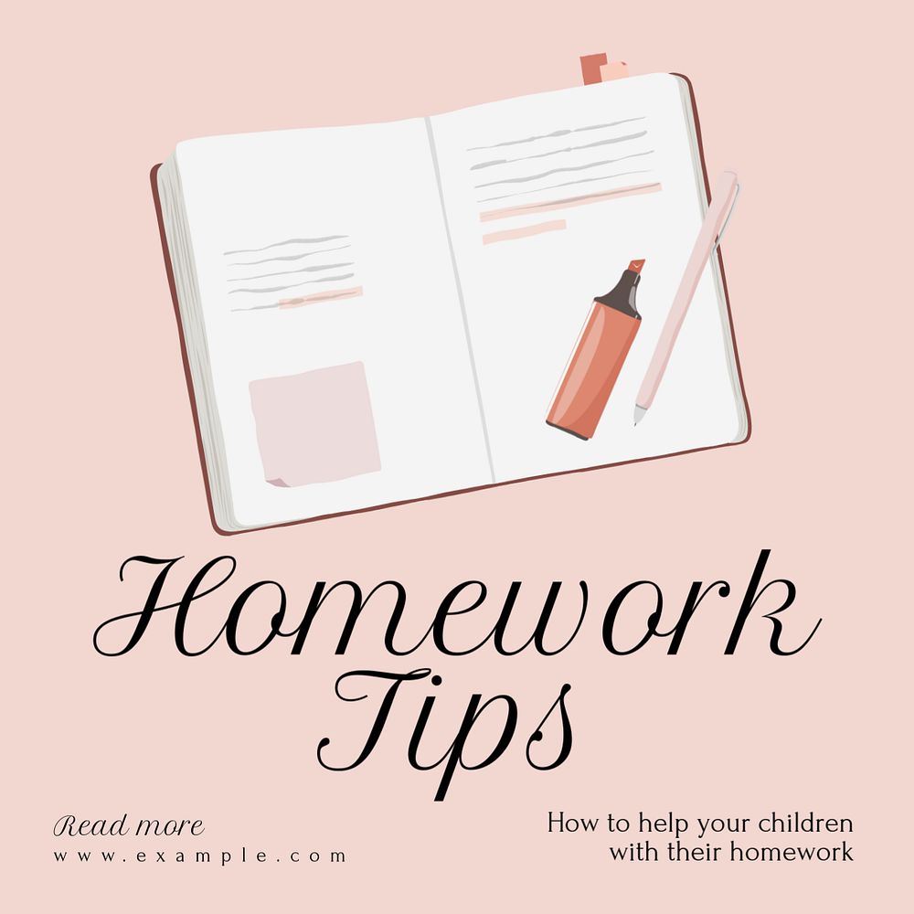 Homework tips Instagram post template, editable text