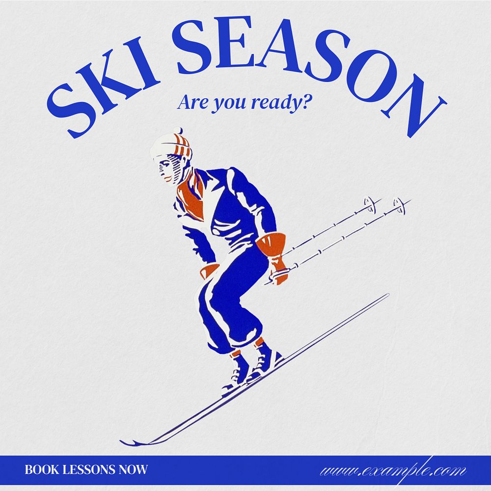 Ski lesson Instagram post template, editable text